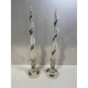 Lenox Holiday Candlestick Holders W Candles Pair Christmas